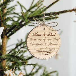 Personalised Feather Christmas & Always Christmas Bauble Thinking Of You