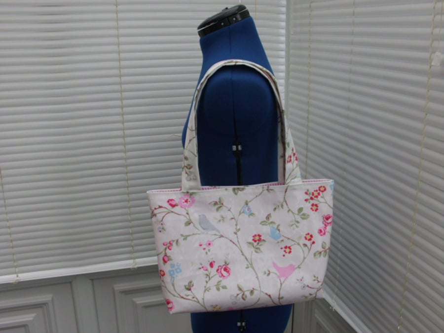 SMALL TOTE BAG WITH BIRDS , BUTTERFLIES AND TRAILING SUMMER FLOWERS