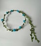 Turquoise Fabric Flower Crown with silver beads - One size, Long Lasting!