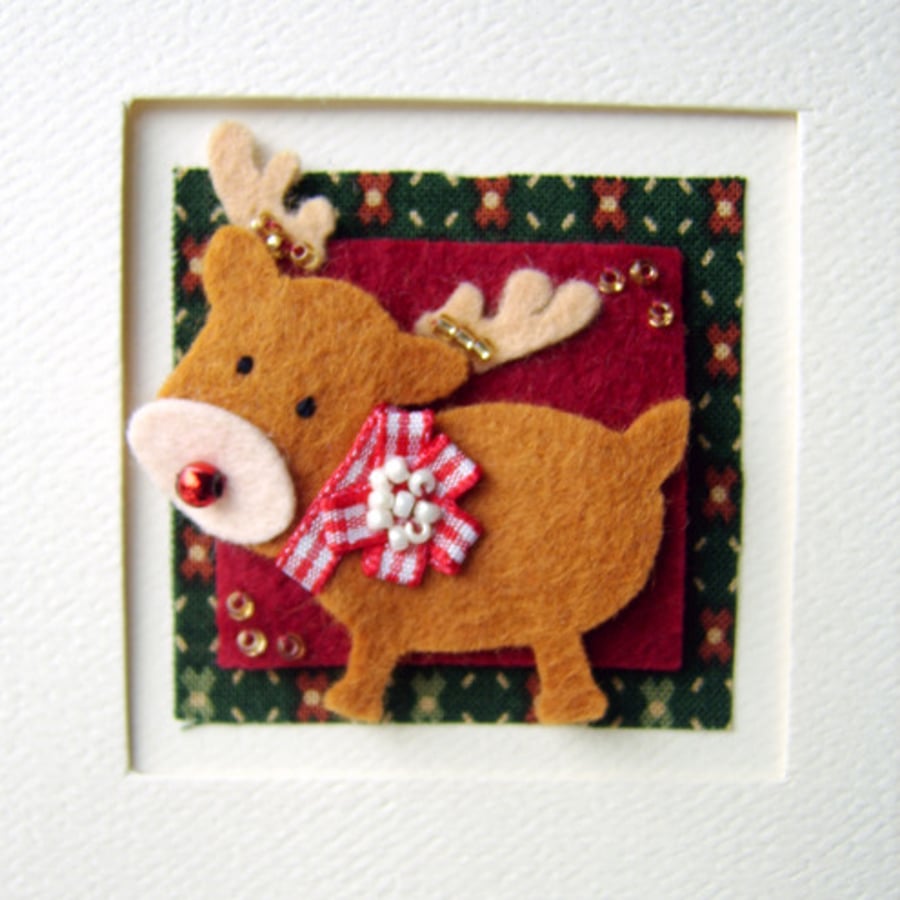 Reindeer Fabric Christmas Greeting Card