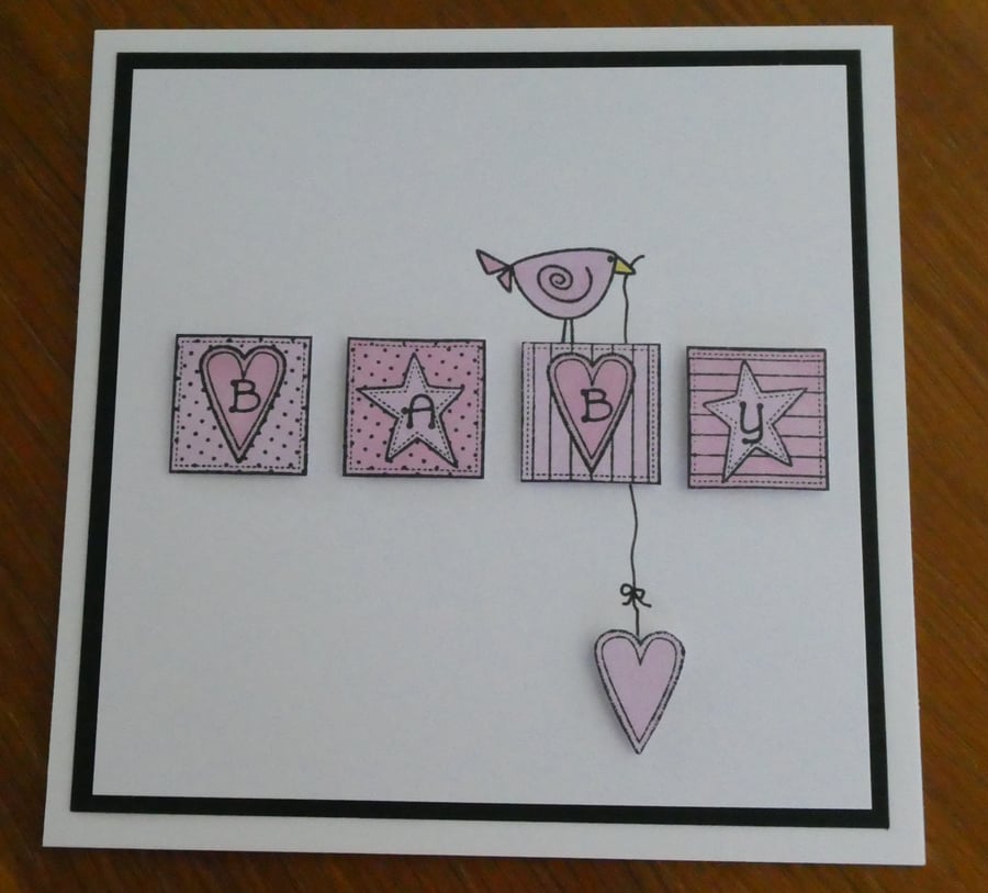 New Baby Card - Pink Blocks