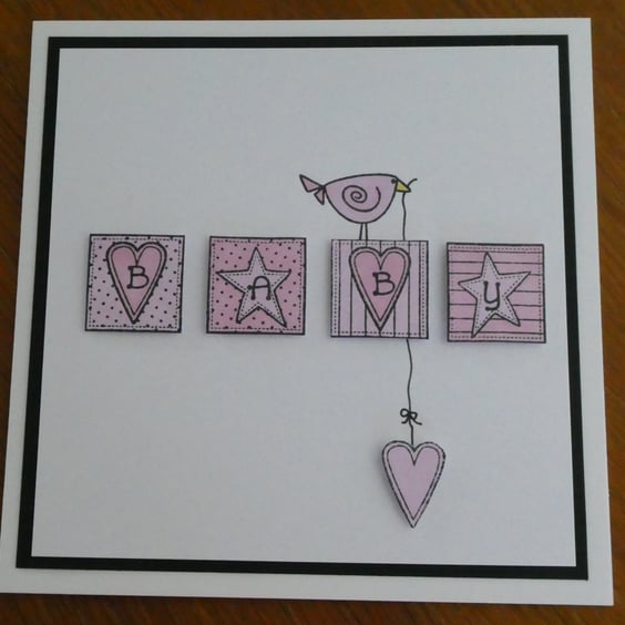 New Baby Card - Pink Blocks