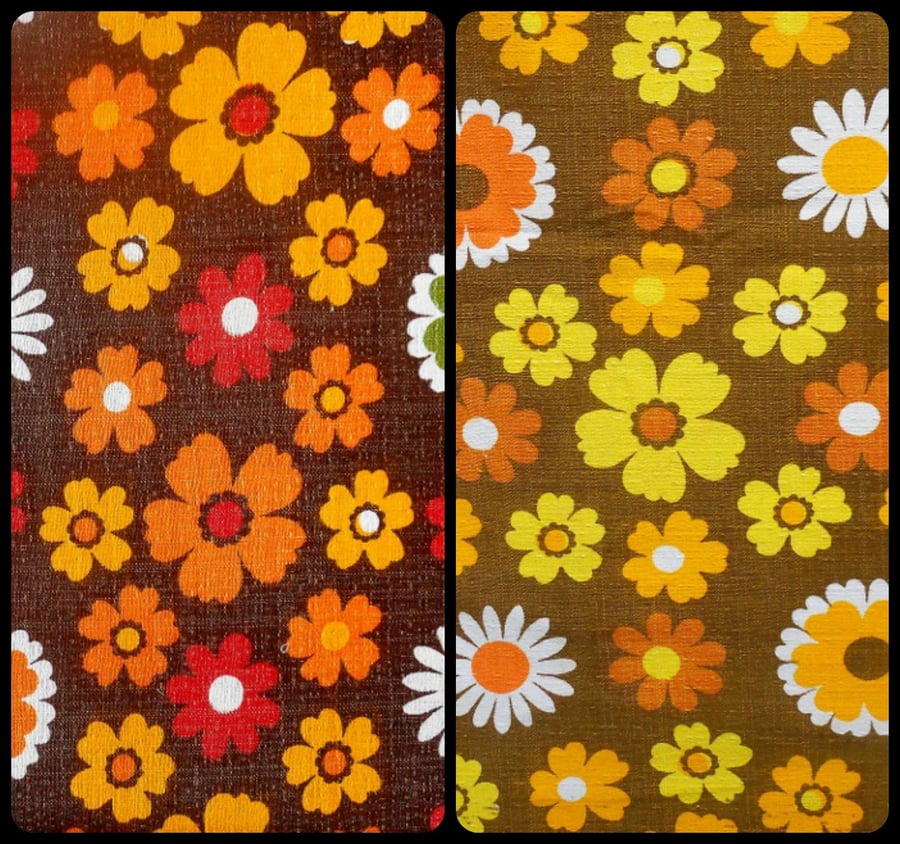 WOW ORANGE Daisy Floral VIntage 60s 70s Barkcloth Fabric Lampshade option 
