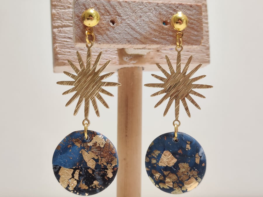 Starry night gold star dangle earrings 