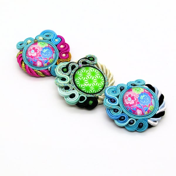 Handmade soutache brooch colourful floral boho pin textile jewellery gift