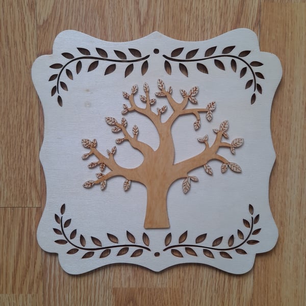 Wooden Tree of Life Wall Decor: Engraved Plywood Art. Spring decoration.