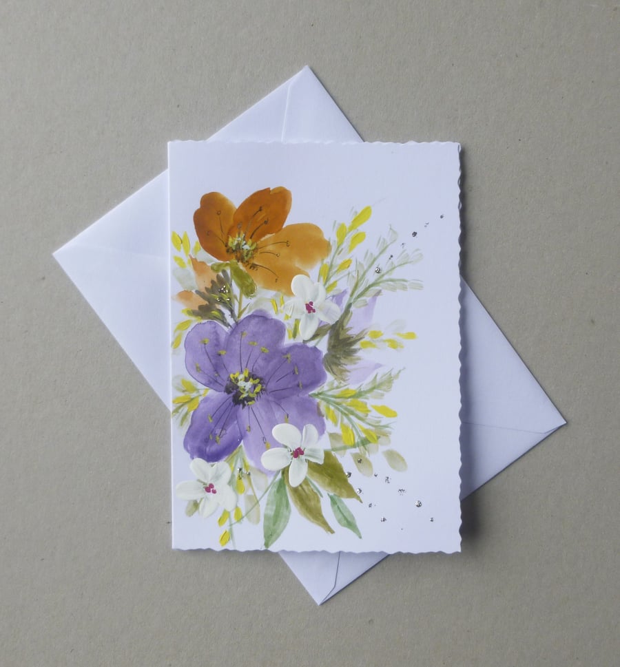 original art hand painted floral blank card ( ref FA98 A3 )