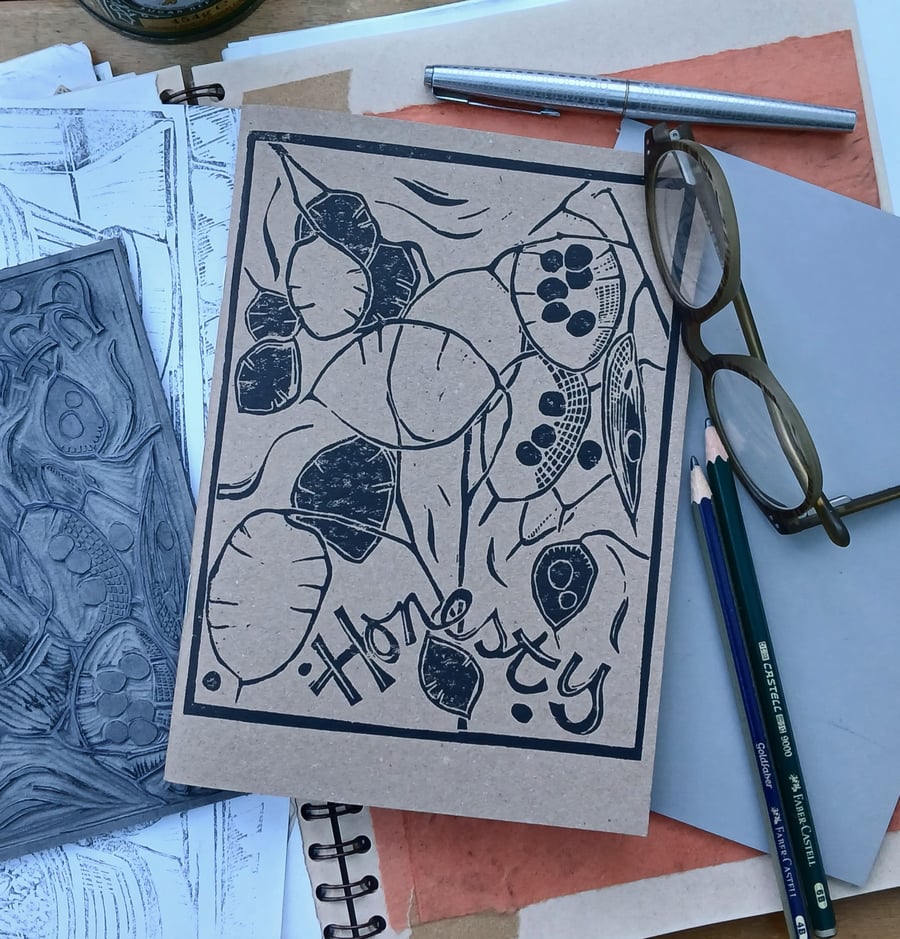 'Honesty', Lino Printed Sketchbook