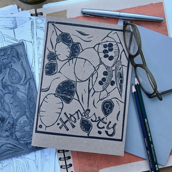 'Honesty', Lino Printed Sketchbook