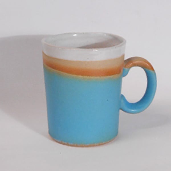  Mug Stoneware satin Turquoise Blue Dipped and cast..