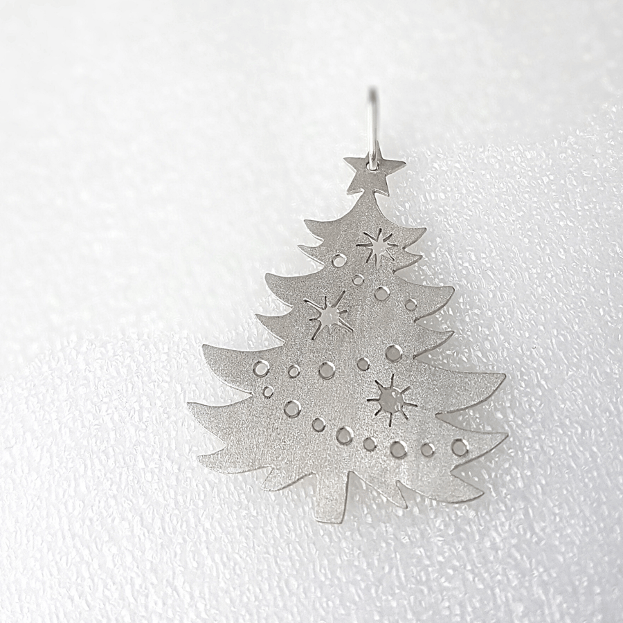 Christmas Tree-Shaped Hanging Keepsake in Silver - Gift-Boxed - Free Delivery