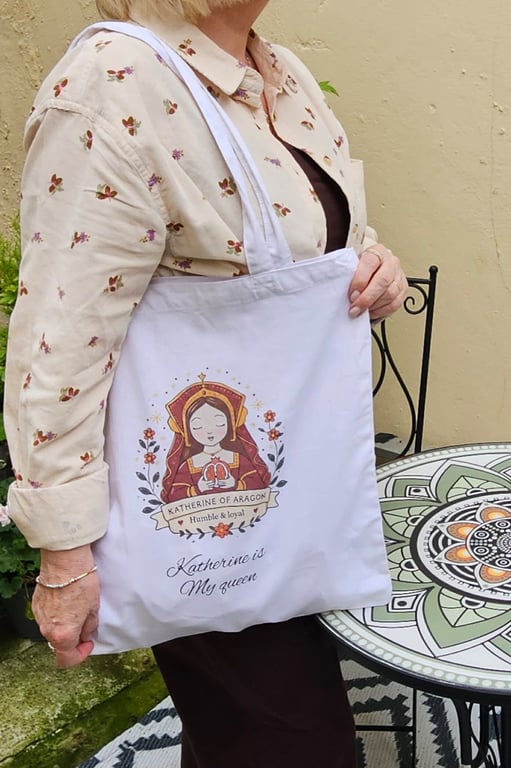 Katherine of Aragon Tote Bag – "Katherine is My Queen" – Organic Cotton Tudor Gi