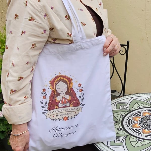 Katherine of Aragon Tote Bag – "Katherine is My Queen" – Organic Cotton Tudor Gi