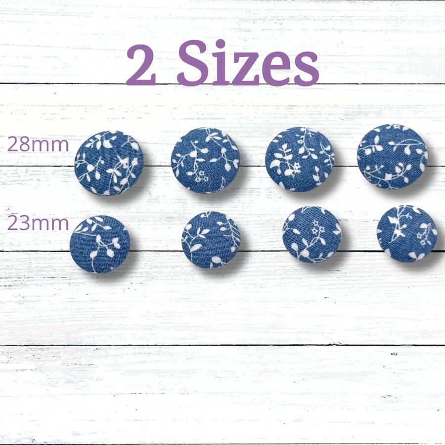 Handmade Fabric Covered Buttons, Set of 4, Denim Floral buttons