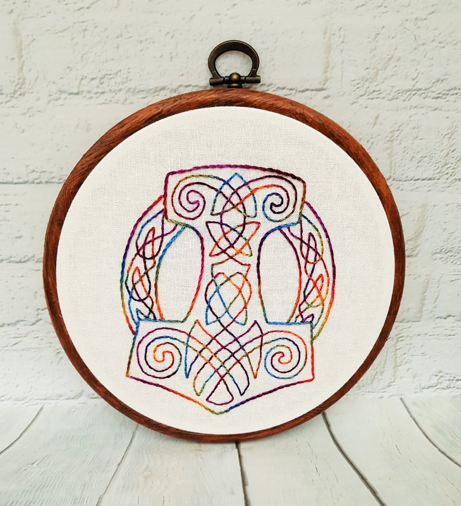 Mjolnir Thors Hammer Norse Mythology Hand Embroidery Hoop
