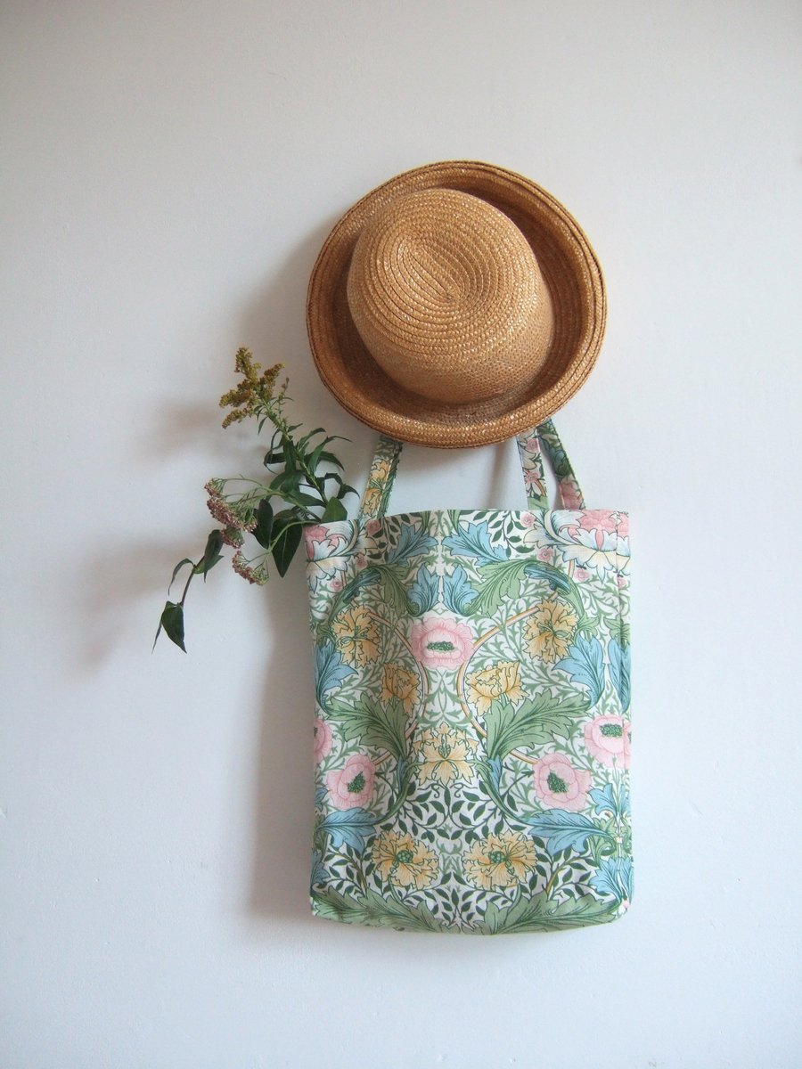 Tote bag in a vintage William Morris for Sanderson print with foldaway pouch