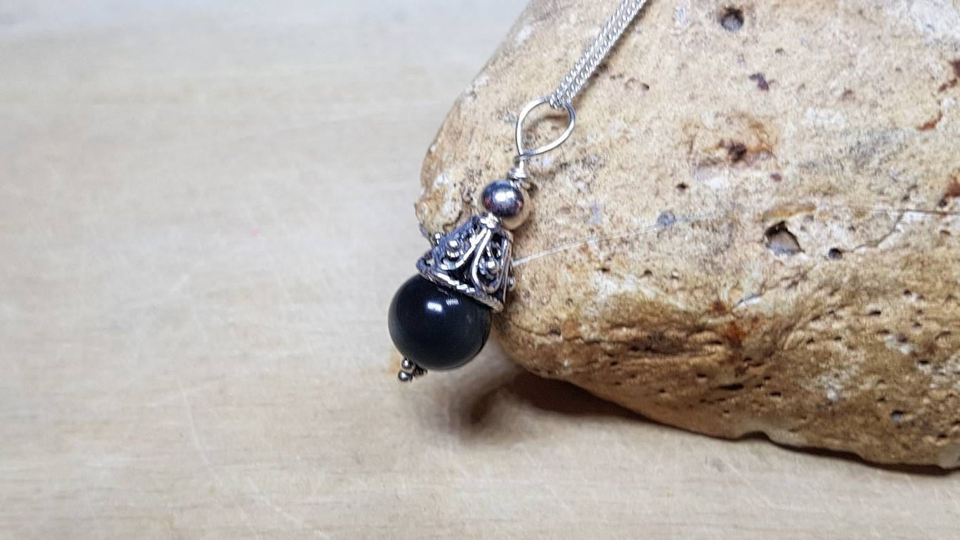 Minimalist Rainbow Obsidian cone pendant necklace. Reiki Charged