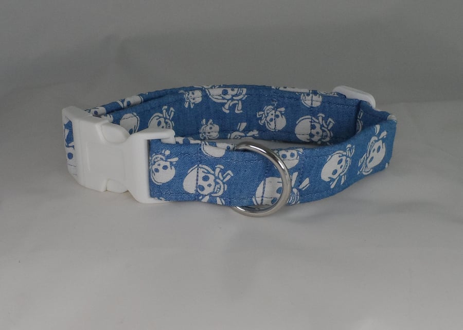 Handmade Summer Fabric Dog Collar - Denim Skulls