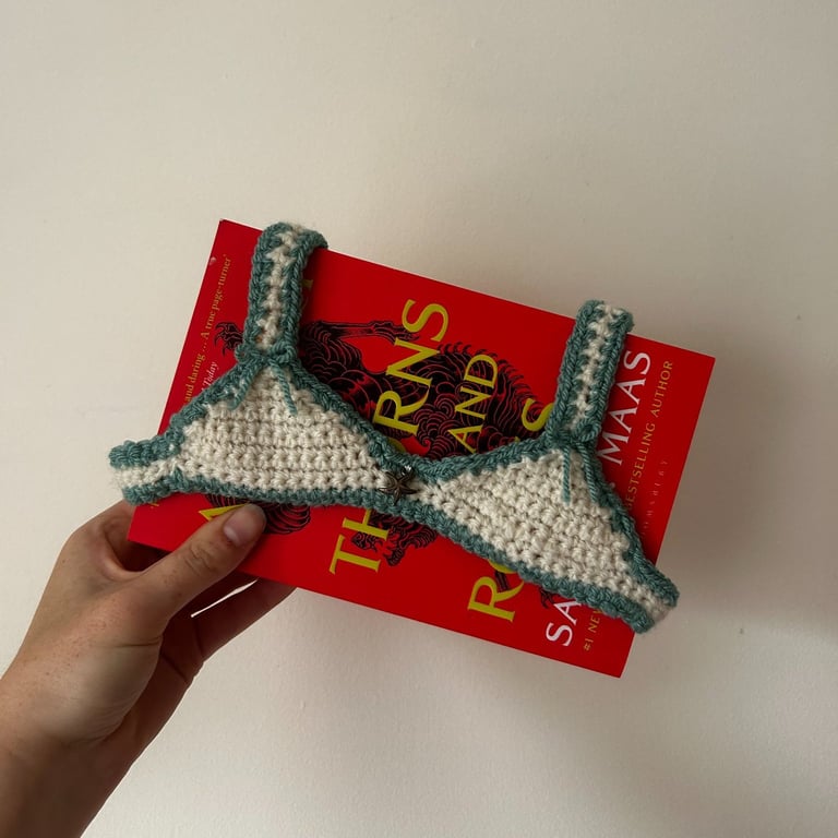 Crochet Bikini Bra Bookmark – Handmade Novelty Book Lover Gift 
