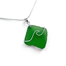 Sea Glass Pendant - Green Beach Glass - Silver Handmade Wave Necklace Jewellery