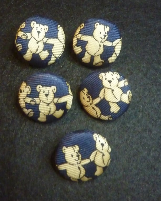 5  Button Teddy Bears Holding Hands Silk Loop Back 18mm Unique Cute Upcycled