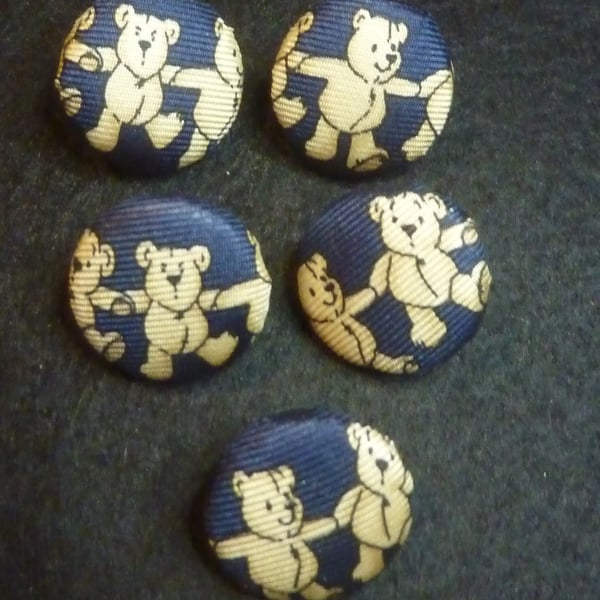 5  Button Teddy Bears Holding Hands Silk Loop Back 18mm Unique Cute Upcycled