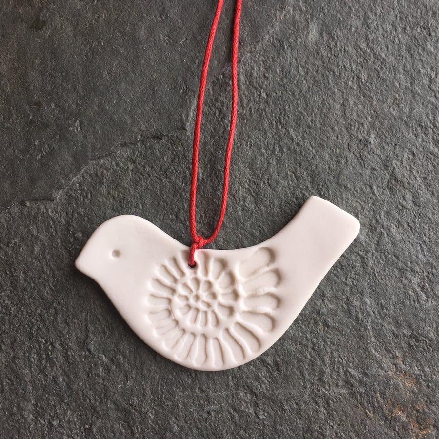 Love bird white ammonite Christmas favour decoration The Porcelain Menagerie