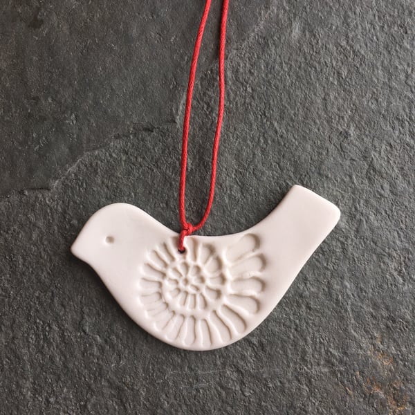 Love bird white ammonite Christmas favour decoration The Porcelain Menagerie