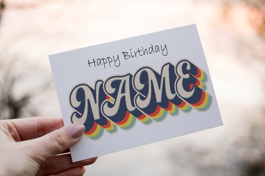 Retro Any Name Letter Art Birthday Card, Retro Initial Birthday Card