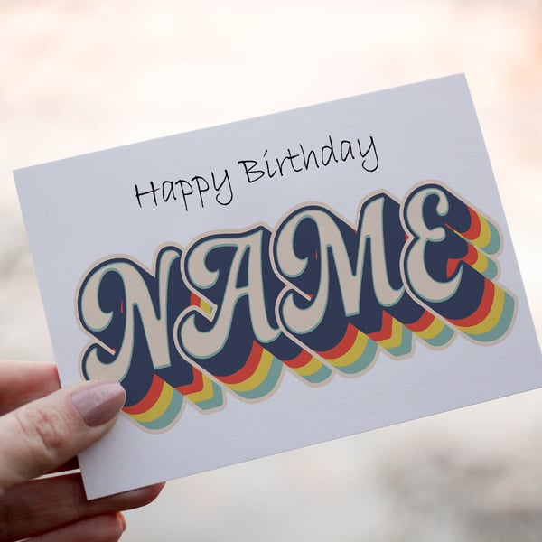 Retro Any Name Letter Art Birthday Card, Retro Initial Birthday Card