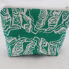 zip up green and white make up bag, abstract print, Eco bag,pouch,pencil case