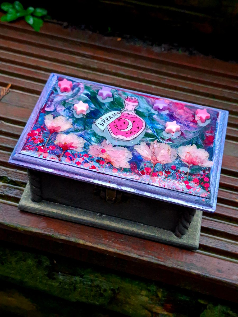 Wooden Treasure Style Trinket Jewellery Box potion witchy emo punk spooky gothic