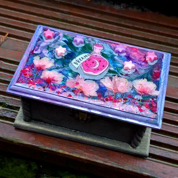 Wooden Treasure Style Trinket Jewellery Box potion witchy emo punk spooky gothic