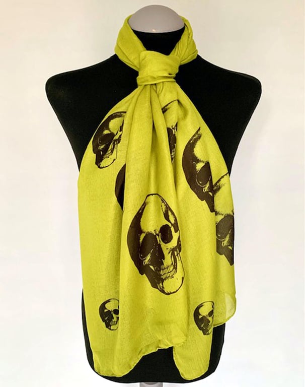 Skull Scarf Gothic Punk Fashion Accessory. Army Green. Lightweight