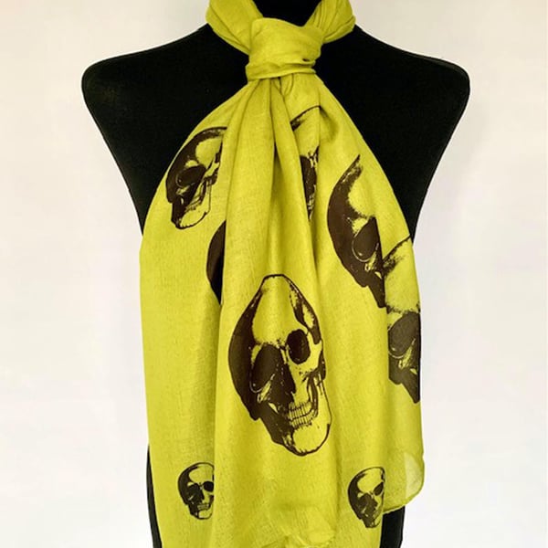 Skull Scarf Gothic Punk Fashion Accessory. Army Green. Lightweight