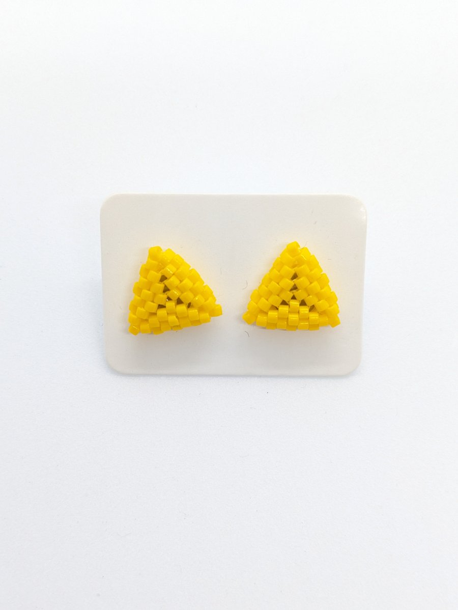 Triangle Stud Earrings Canary Yellow Folksy