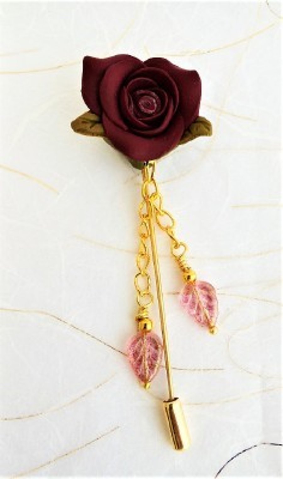 Burgundy Rose Stick Pin Brooch