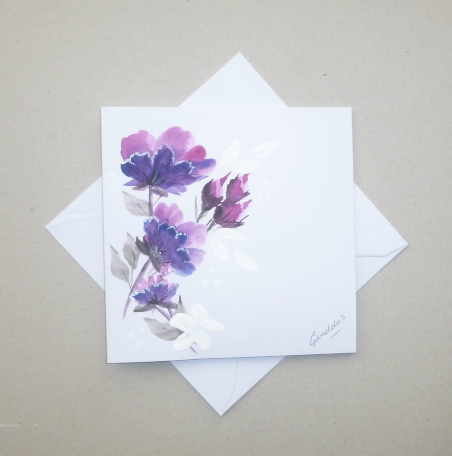hand painted floral blank art greetings card ( ... - Folksy