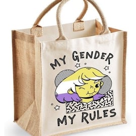 My Gender My Rules Midi Jute Shopper Lunch Bag LGBT Non Binary Eco-friendly Gift