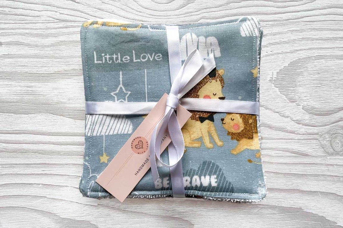Reusable Baby Wipes, Face Cloths, Washable Wipes, Eco Friendly, Lions-BD115