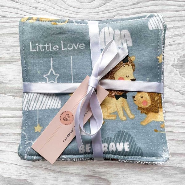 Reusable Baby Wipes, Face Cloths, Washable Wipes, Eco Friendly, Lions-BD115