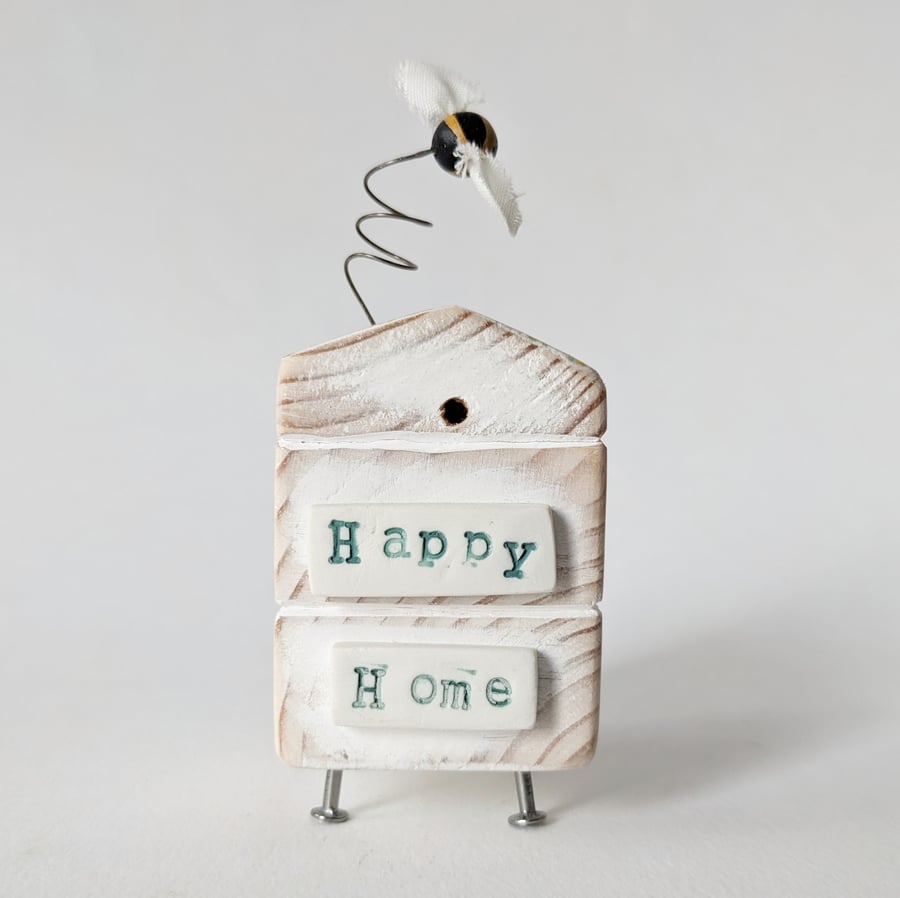 Wooden Beehive With Little Bee 'Happy Home'