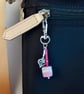 Bag Charm, Pink Square Murano Glass Bead & Heart Charm, Birthday Gift For Her - Image 3
