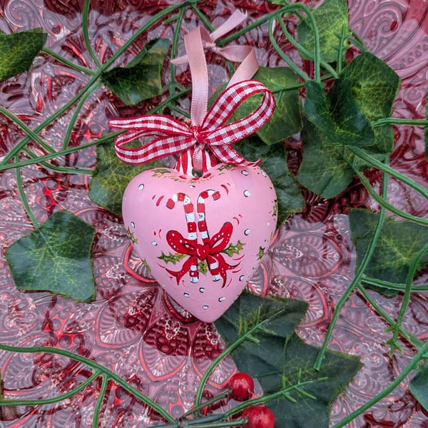 Candy cane ceramic Christmas heart bauble