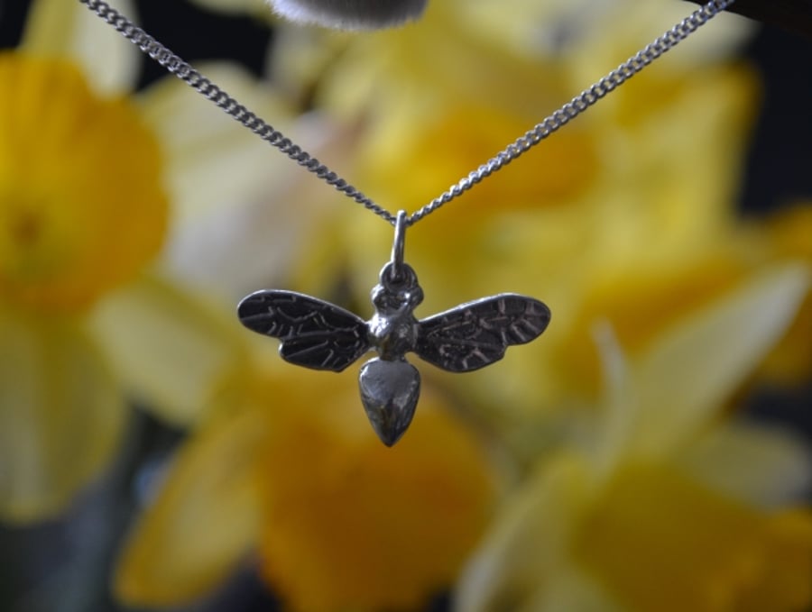 Bee pendant necklace with sterling silver chain