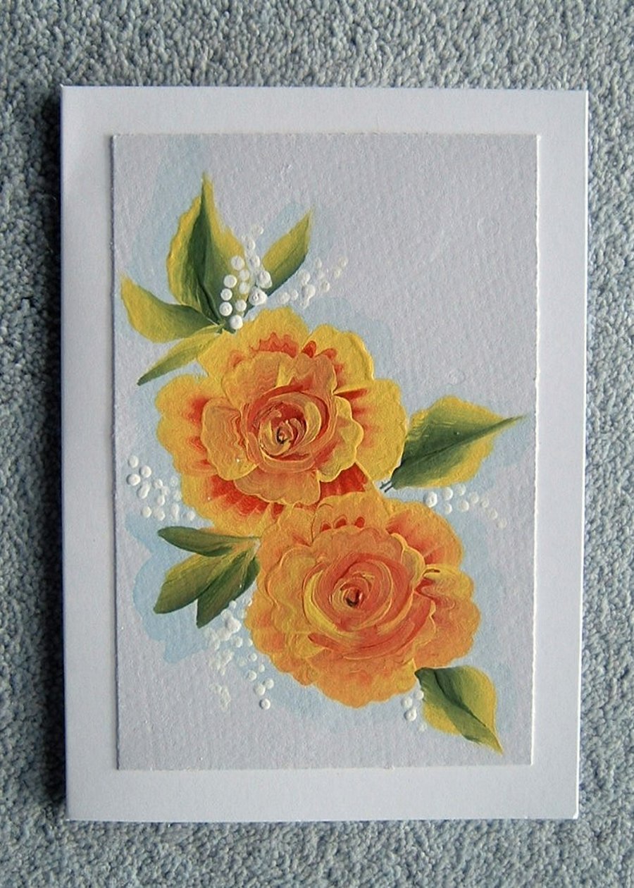 original hand painted floral rose card ( ref F 270)