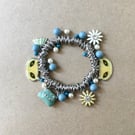 Vintage Upcycled Handmade Kitty Cat Charms Elasticated Stretchable Bracelet 