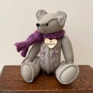 Hand sewn artist teddy bear, collectable one of a kind cute teddy