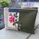 Repurposed Rose tapestry corduroy and denim large soft pouch