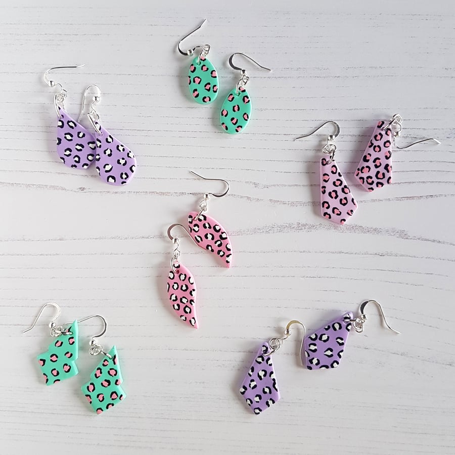 Pastel Leopard Print Modern earrings, DROP STYLE, limited pairs available